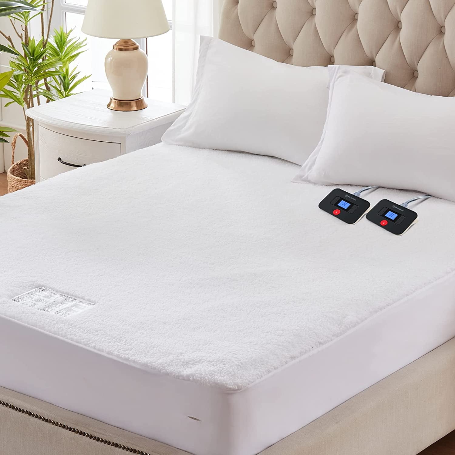 Westinghouse Electric Heated Mattress Pad with Dual Control, Sherpa Mattress Cover, 10 Heat Settings & 1-12-Hour Time Setting, White