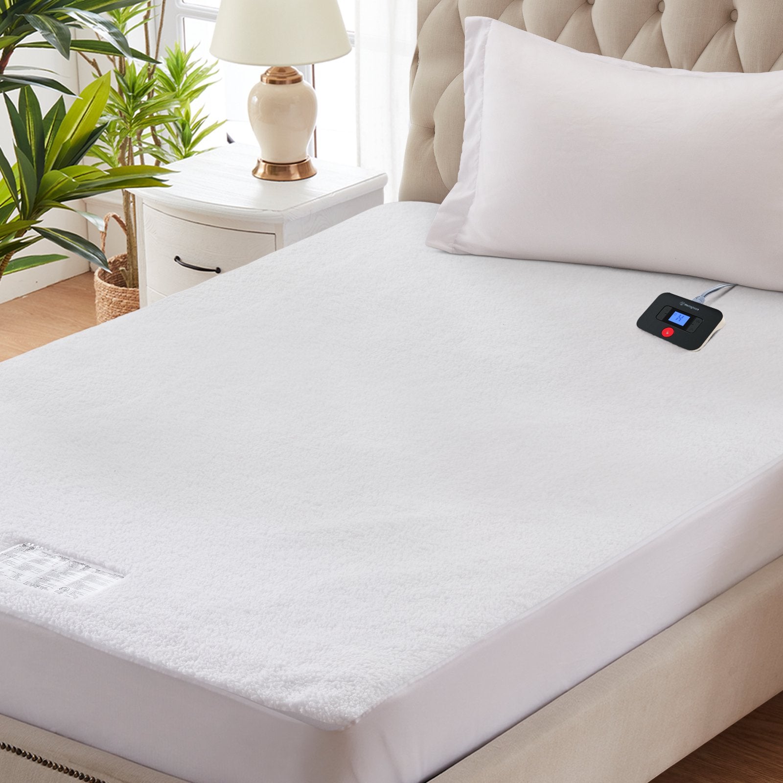 Westinghouse Electric Heated Mattress Pad with Dual Control, Sherpa Mattress Cover, 10 Heat Settings & 1-12-Hour Time Setting, White
