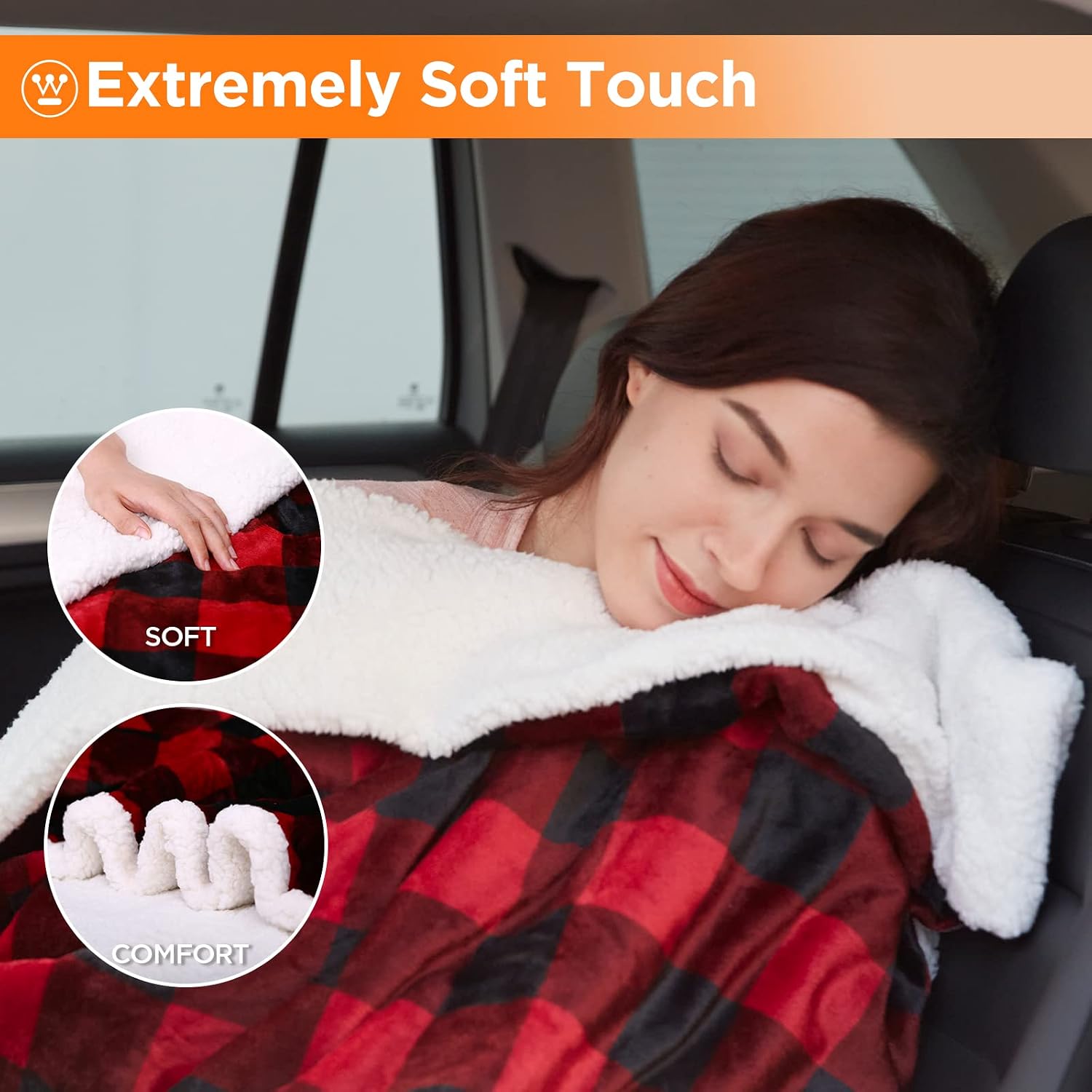 Westinghouse Heated Car Blanket, 59" x 43 | 12-Volt Electric Blanket for Car, Truck, SUV, RV, Portable Heated Throw for Camping, Red Buffalo Plaid