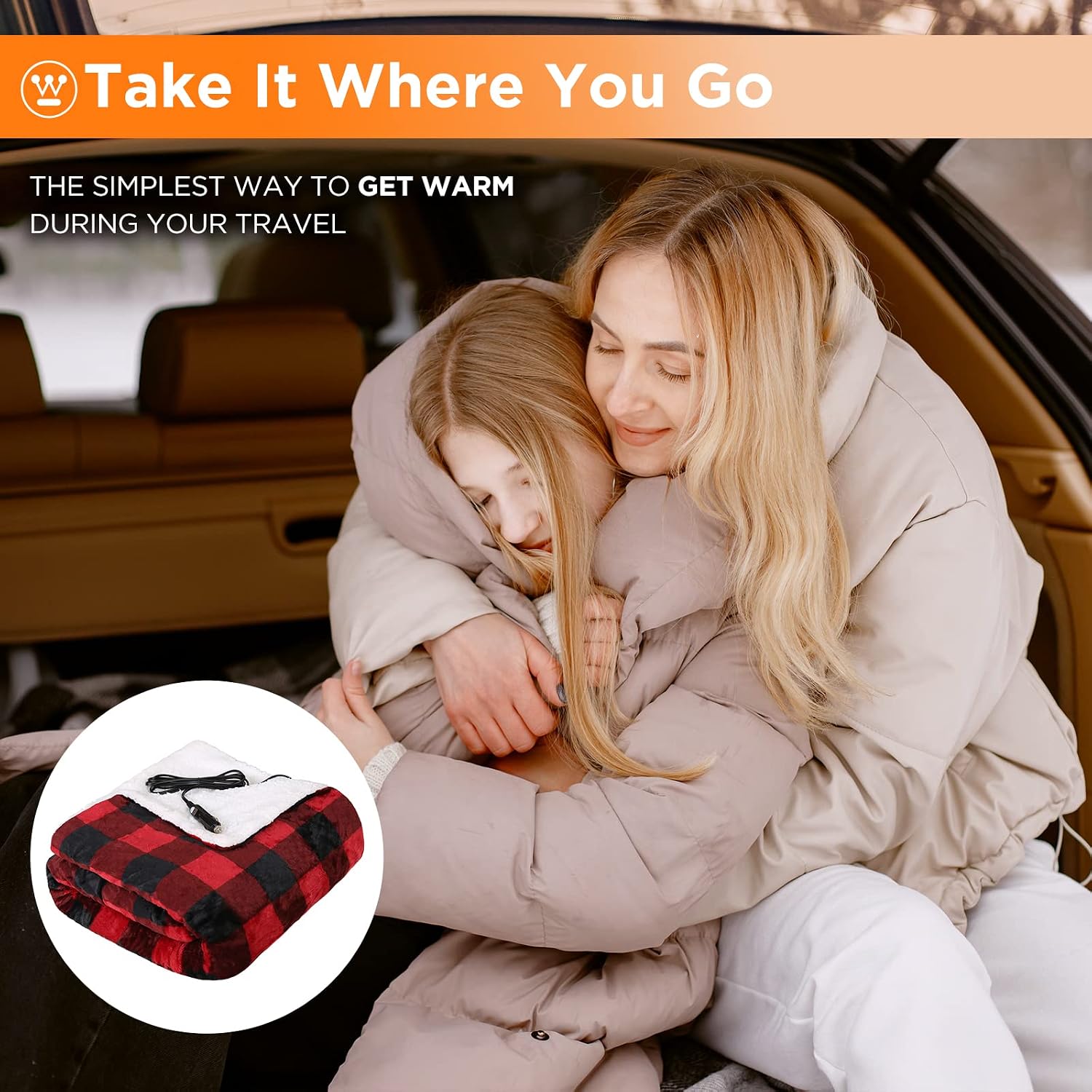Westinghouse Heated Car Blanket, 59" x 43 | 12-Volt Electric Blanket for Car, Truck, SUV, RV, Portable Heated Throw for Camping, Red Buffalo Plaid