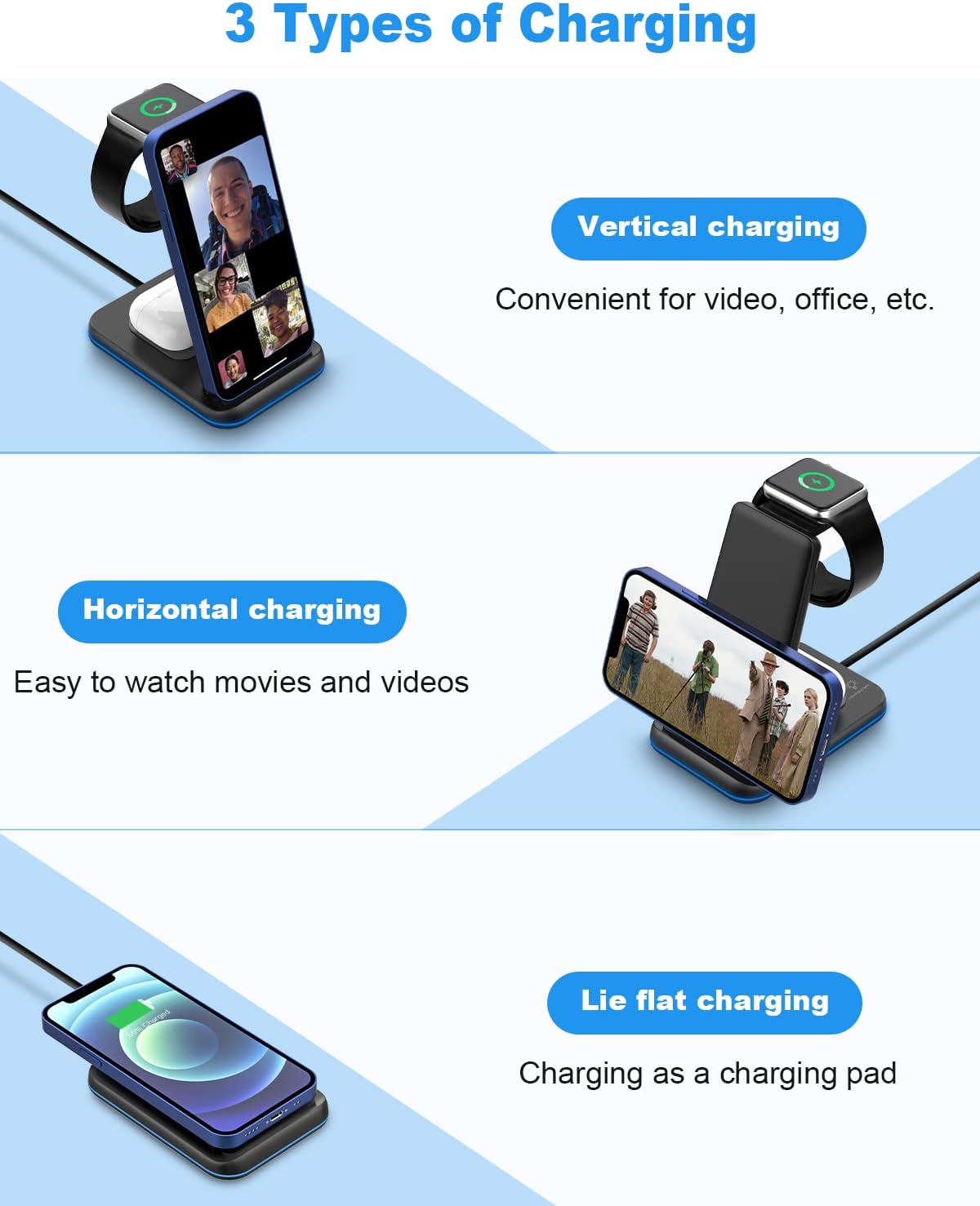 Foldable Wireless Charger for Multiple Devices 3 in 1 Wireless Charging Station for Travel, Compatible with iPhone 17 16e 16 15 14 13 12 11, Charging Pad for iWatch Series & Airpods 4 3 2 Pro, 2 Pack