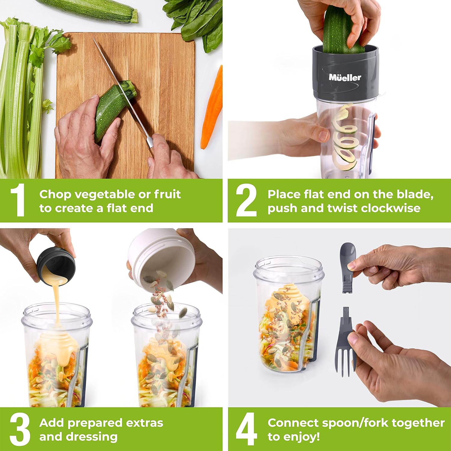 Mueller Spiralizer for Veggies & Salad Container for Lunch, 2 Pack