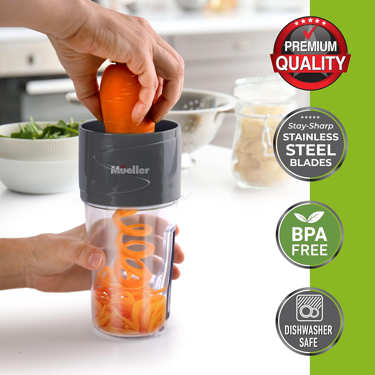 Mueller Spiralizer for Veggies & Salad Container for Lunch, 2 Pack