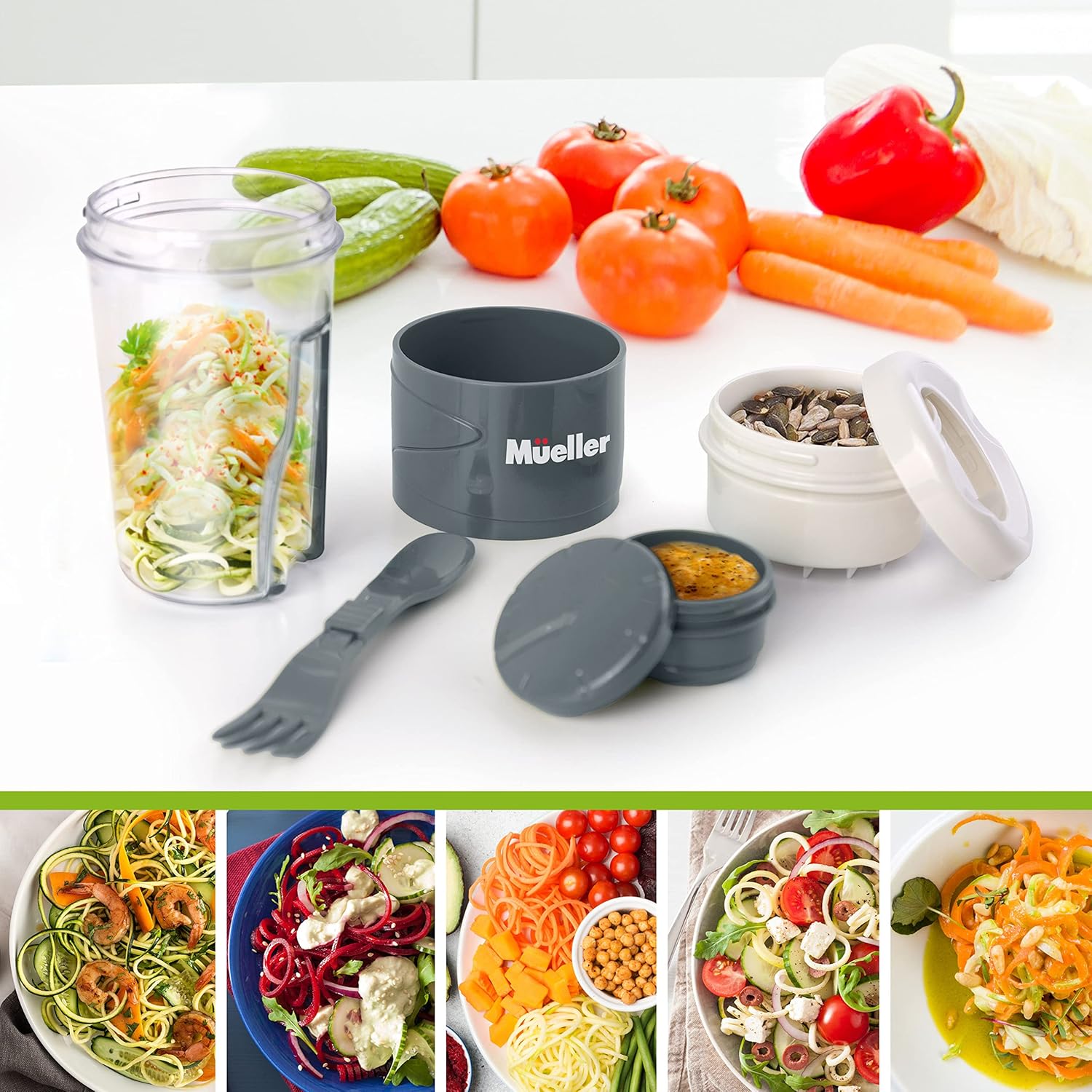 Mueller Spiralizer for Veggies & Salad Container for Lunch, 2 Pack
