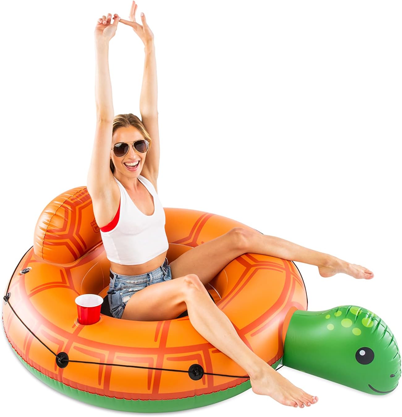 Heavy Duty Turtle River Tube, Inflatable Floating Raft with Mesh Seat, Drink Holder, Grab Rope, Comfortable Pool Float for River Trips, Lakes, Adults, Summer Relaxation