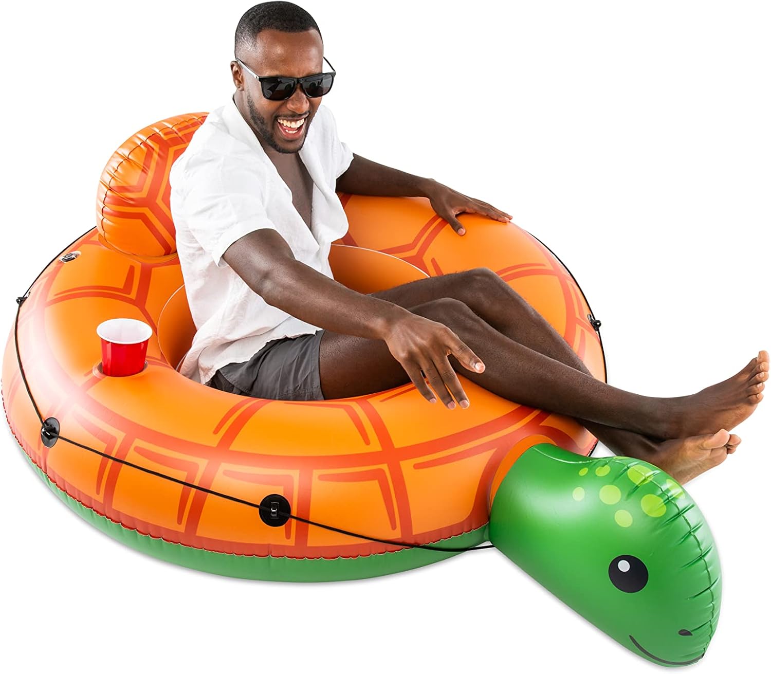Heavy Duty Turtle River Tube, Inflatable Floating Raft with Mesh Seat, Drink Holder, Grab Rope, Comfortable Pool Float for River Trips, Lakes, Adults, Summer Relaxation