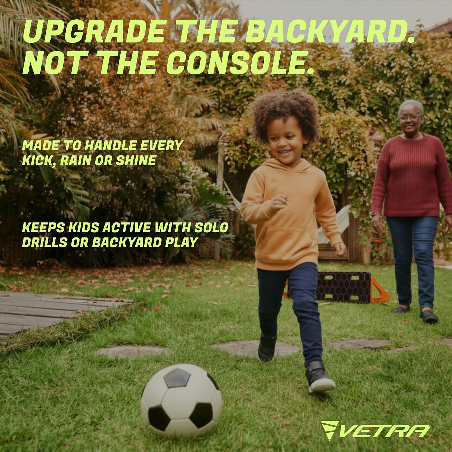 VETRA Soccer Training Equipment - Soccer Rebounder Board with 2 Sandbags - Adjustable Durable Portable Wall & Replay Trainer for Ball Control, Passing & Shooting Rebounders - Use for solo soccer training & ball control