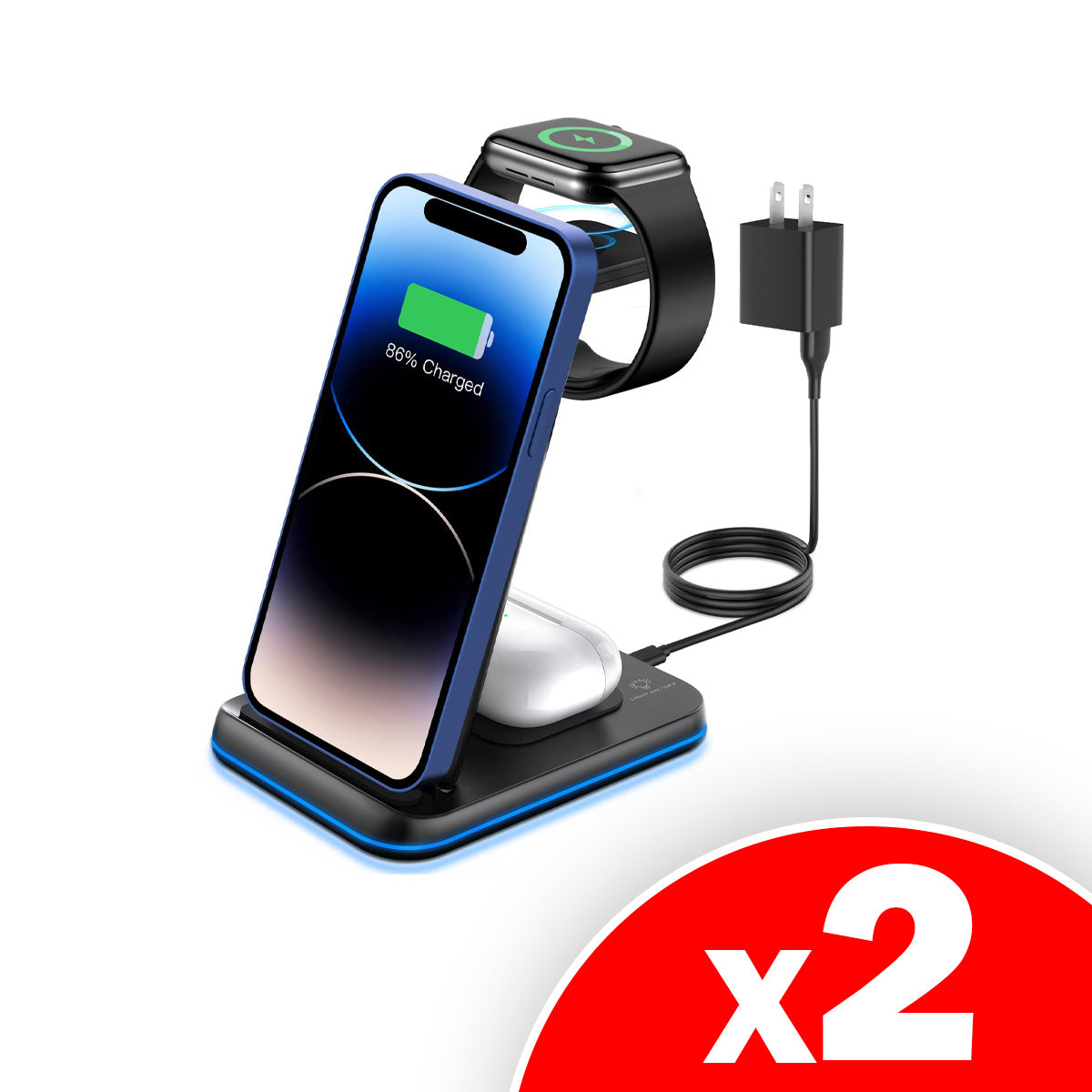 Foldable Wireless Charger for Multiple Devices 3 in 1 Wireless Charging Station for Travel, Compatible with iPhone 17 16e 16 15 14 13 12 11, Charging Pad for iWatch Series & Airpods 4 3 2 Pro, 2 Pack