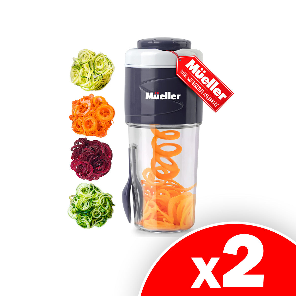Mueller Spiralizer for Veggies & Salad Container for Lunch, 2 Pack
