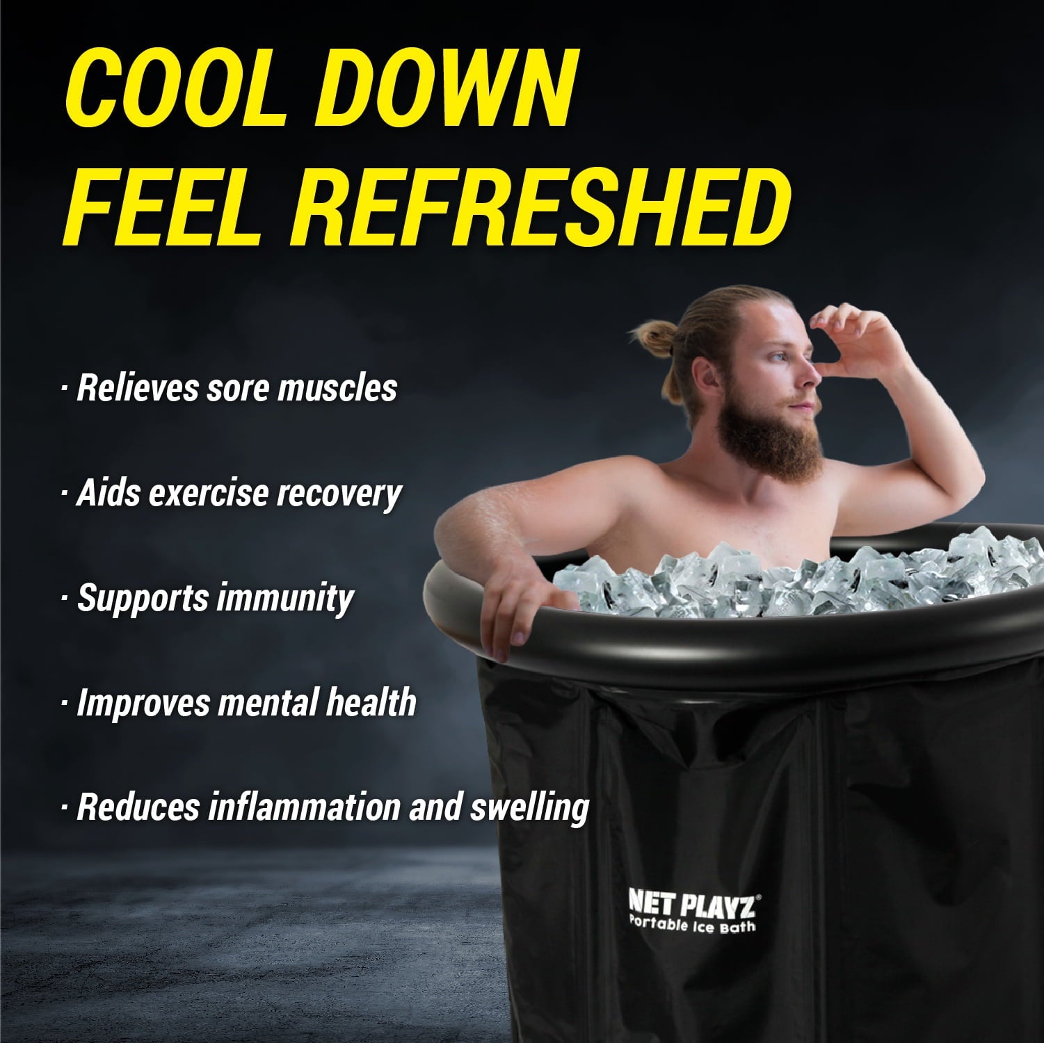 NET PLAYZ Ice Bath Tub Cold Plunge Portable Recovery Tub for Athletes, Insulated Nylon PVC Construction, Black
