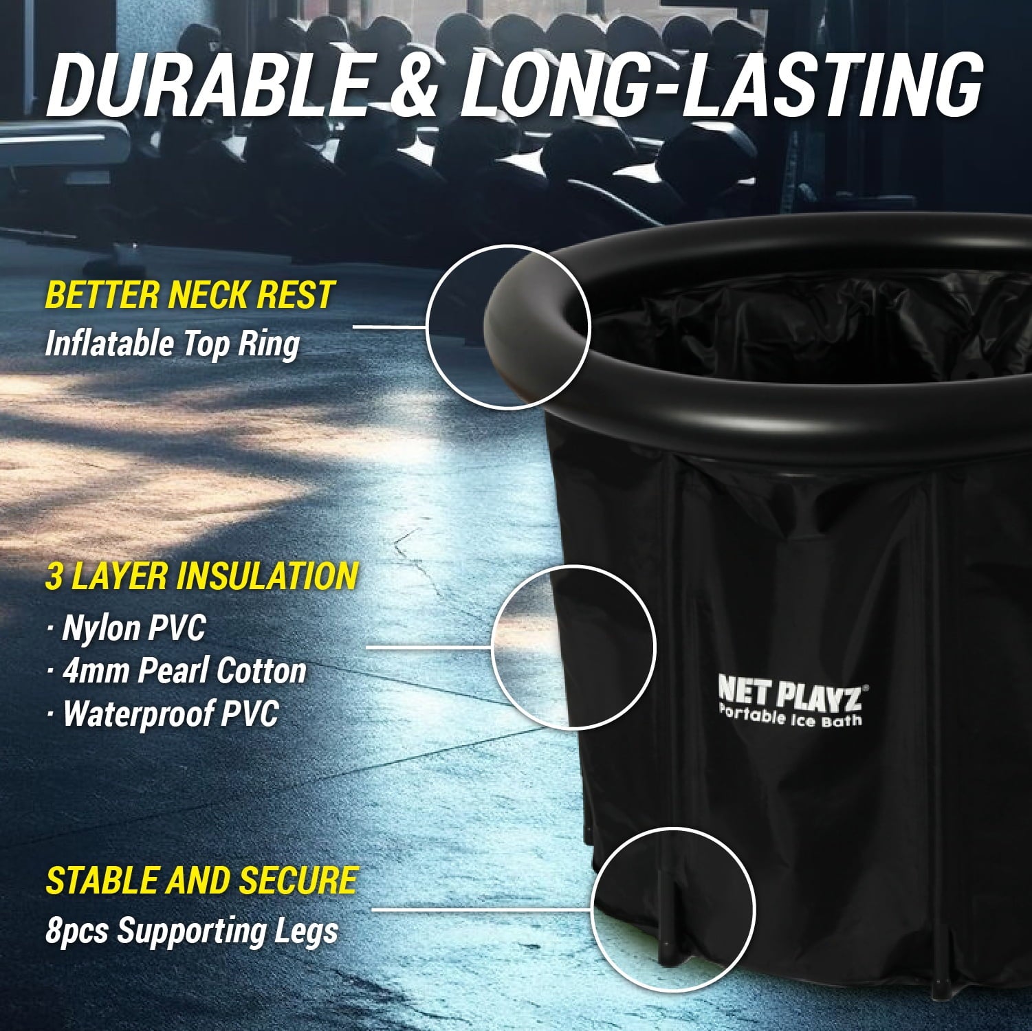NET PLAYZ Ice Bath Tub Cold Plunge Portable Recovery Tub for Athletes, Insulated Nylon PVC Construction, Black