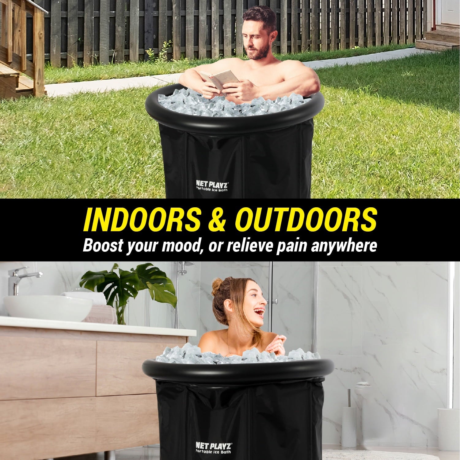NET PLAYZ Ice Bath Tub Cold Plunge Portable Recovery Tub for Athletes, Insulated Nylon PVC Construction, Black