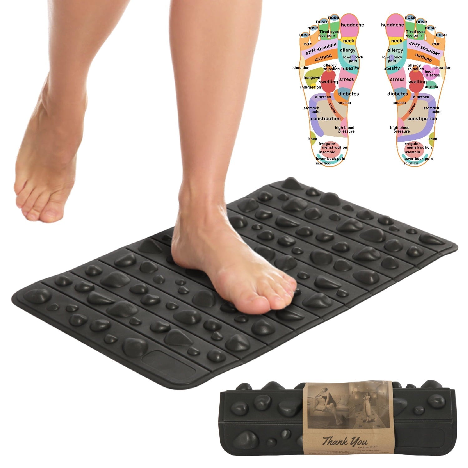TGU-Sports Foot Massager Mat | Relieve Foot Pain Plantar Fasciitis Heel Arch Pain & Stress - Travel Reflexology Mat