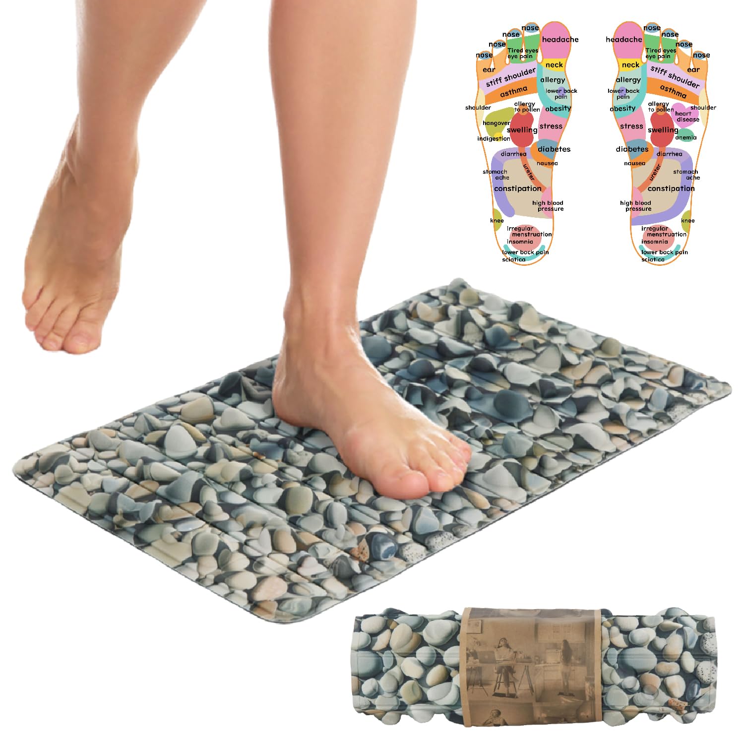 TGU-Sports Foot Massager Mat | Relieve Foot Pain Plantar Fasciitis Heel Arch Pain & Stress - Travel Reflexology Mat