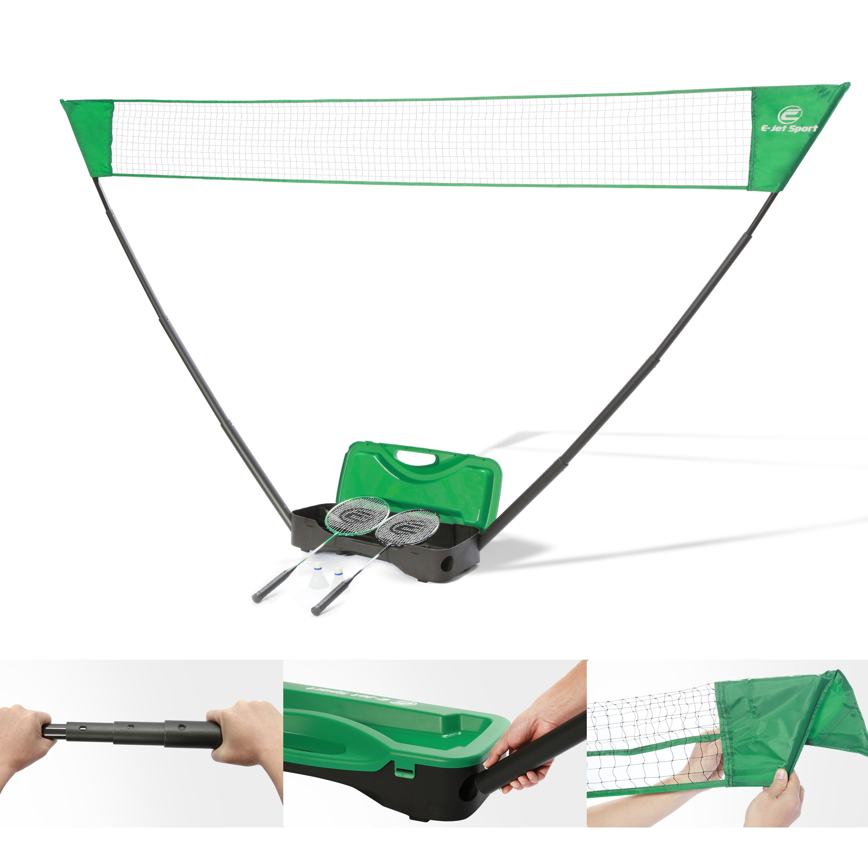 E-Jet Sport Rackets LED Lightning Shuttlecocks Combo Portable Sport Badminton Net Set