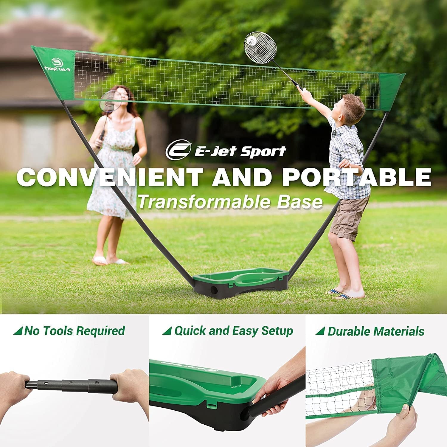 E-Jet Sport Rackets LED Lightning Shuttlecocks Combo Portable Sport Badminton Net Set