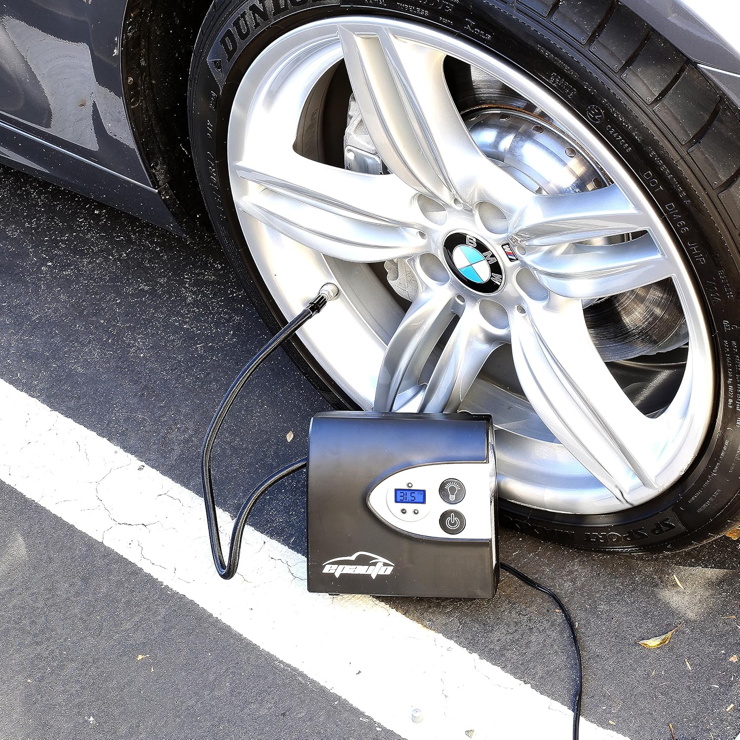 EPAuto 12V DC Portable Digital Tire Inflator & Air Compressor, 120 Watts, Black
