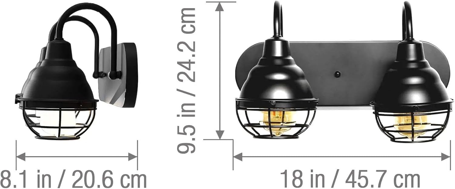 KODA Webster 18-in 2 Light Matte Black Industrial Bathroom Vanity Light