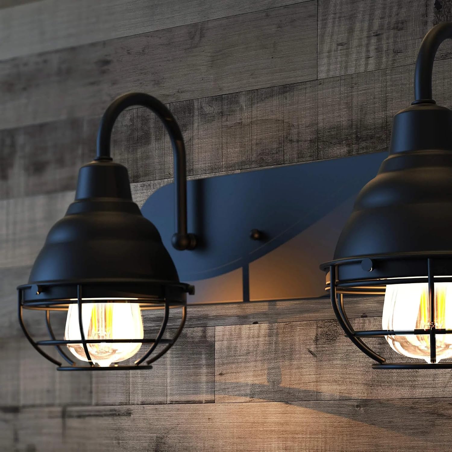 KODA Webster 18-in 2 Light Matte Black Industrial Bathroom Vanity Light