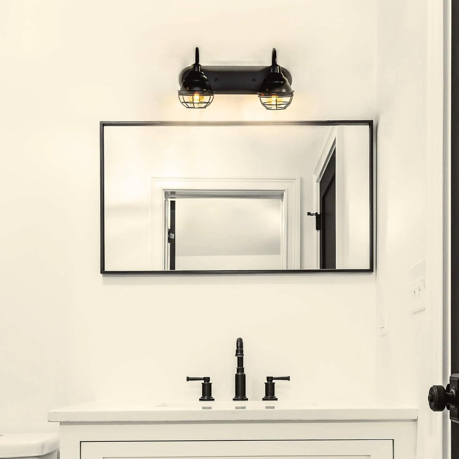 KODA Webster 18-in 2 Light Matte Black Industrial Bathroom Vanity Light