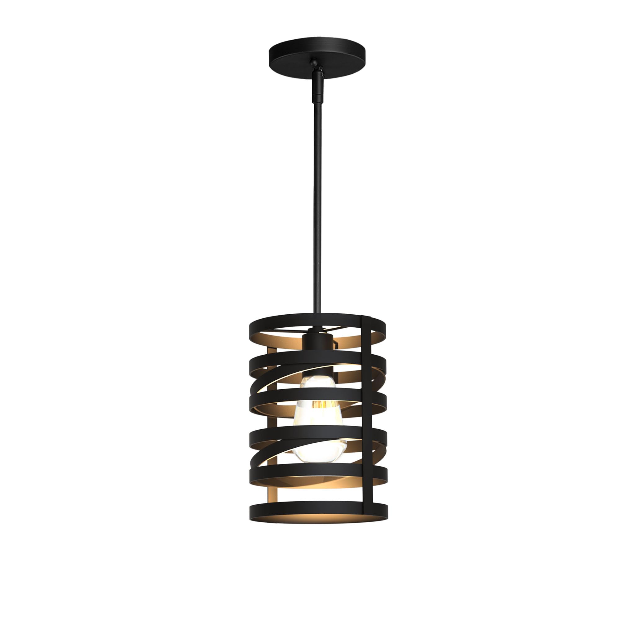 KODA Crafton 1 -Light Black Farmhouse Metal Drum Mini Hanging Pendant Light