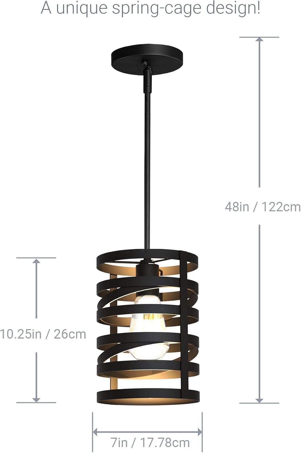 KODA Crafton 1 -Light Black Farmhouse Metal Drum Mini Hanging Pendant Light