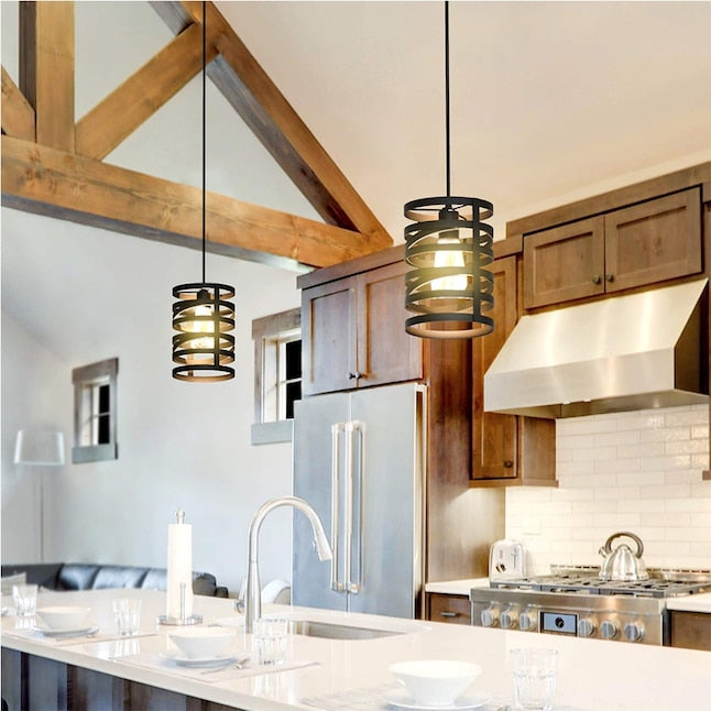 KODA Crafton 1 -Light Black Farmhouse Metal Drum Mini Hanging Pendant Light