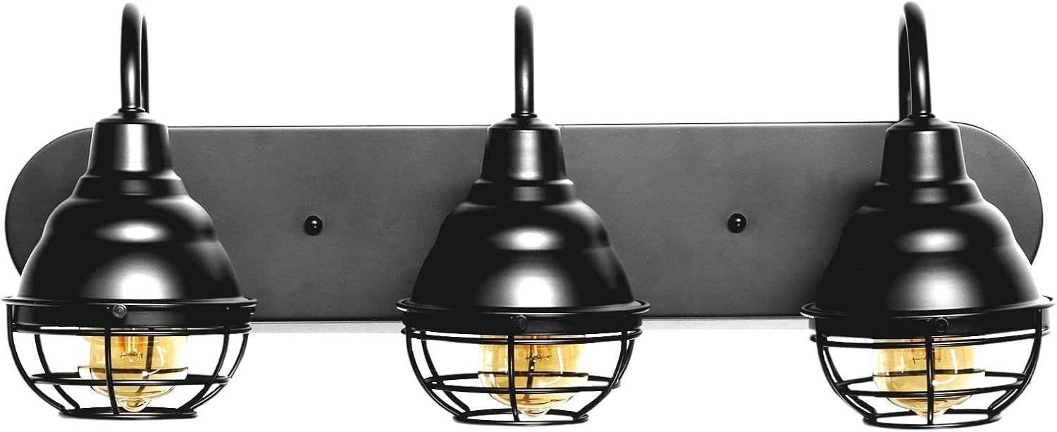 KODA Webster 24-in 3 Light Matte Black Industrial Bathroom Vanity light