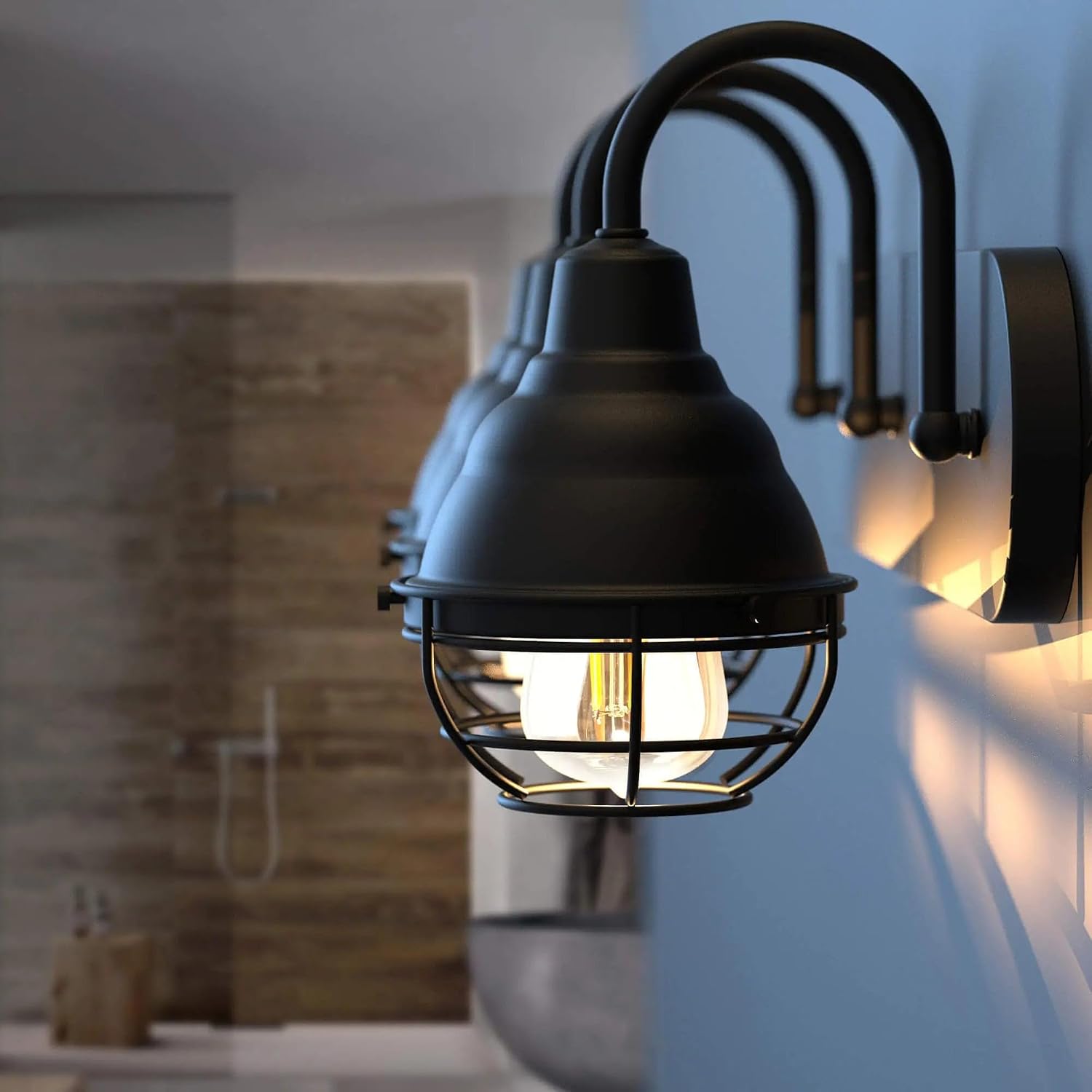 KODA Webster 24-in 3 Light Matte Black Industrial Bathroom Vanity light