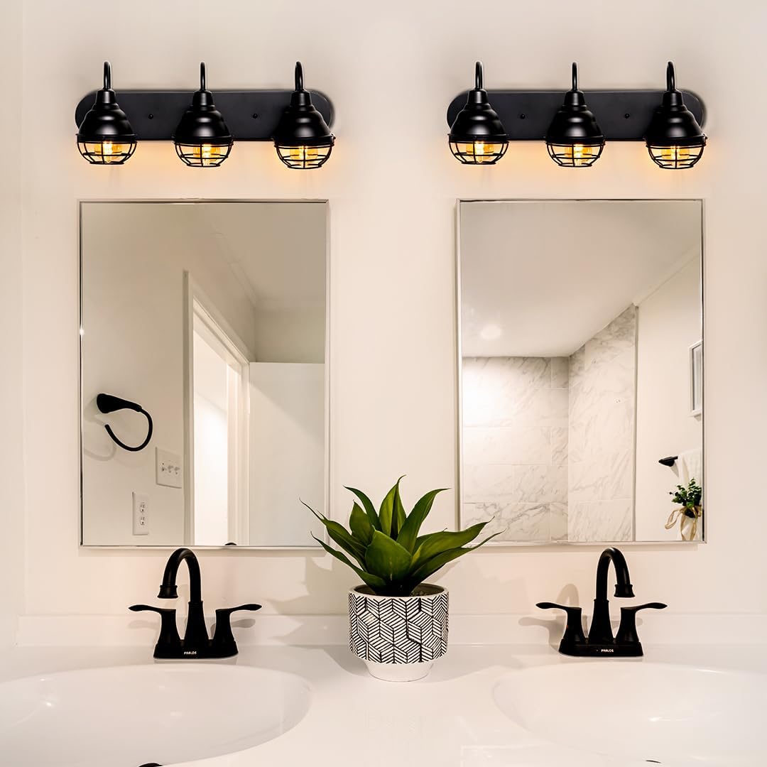 KODA Webster 24-in 3 Light Matte Black Industrial Bathroom Vanity light