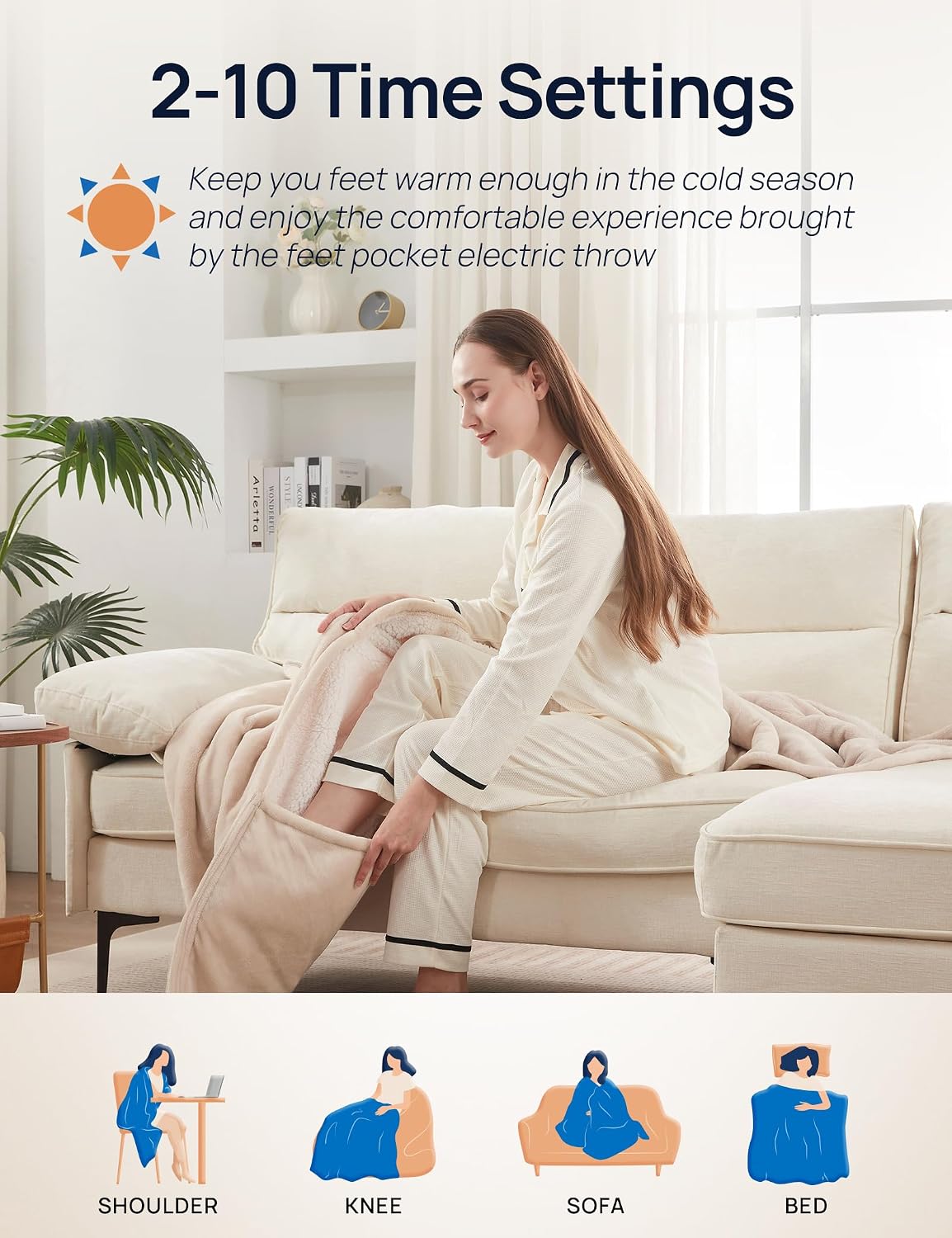 Westinghouse Electric Throw Blanket with Foot Pocket for Adults 50x62 | Soft Flannel to Sherpa Heated Throw with 6 Heating Levels & 2-10 Hours Time Settings, Fast Heating & Machine Washable