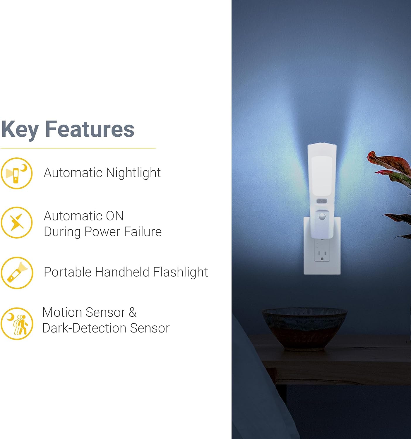 Koda 5.4 in. 1-Light Motion Activated Rechargeable Plug-in Integrated LED Flashlight Night Light 4000K White (3-Pack)