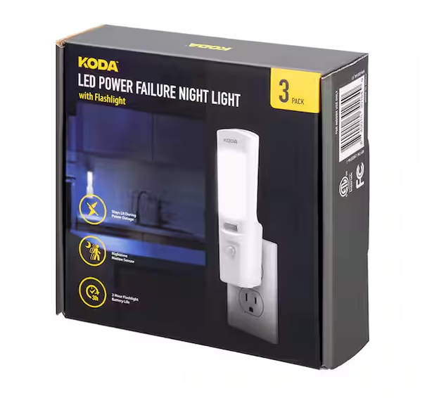 Koda 5.4 in. 1-Light Motion Activated Rechargeable Plug-in Integrated LED Flashlight Night Light 4000K White (3-Pack)