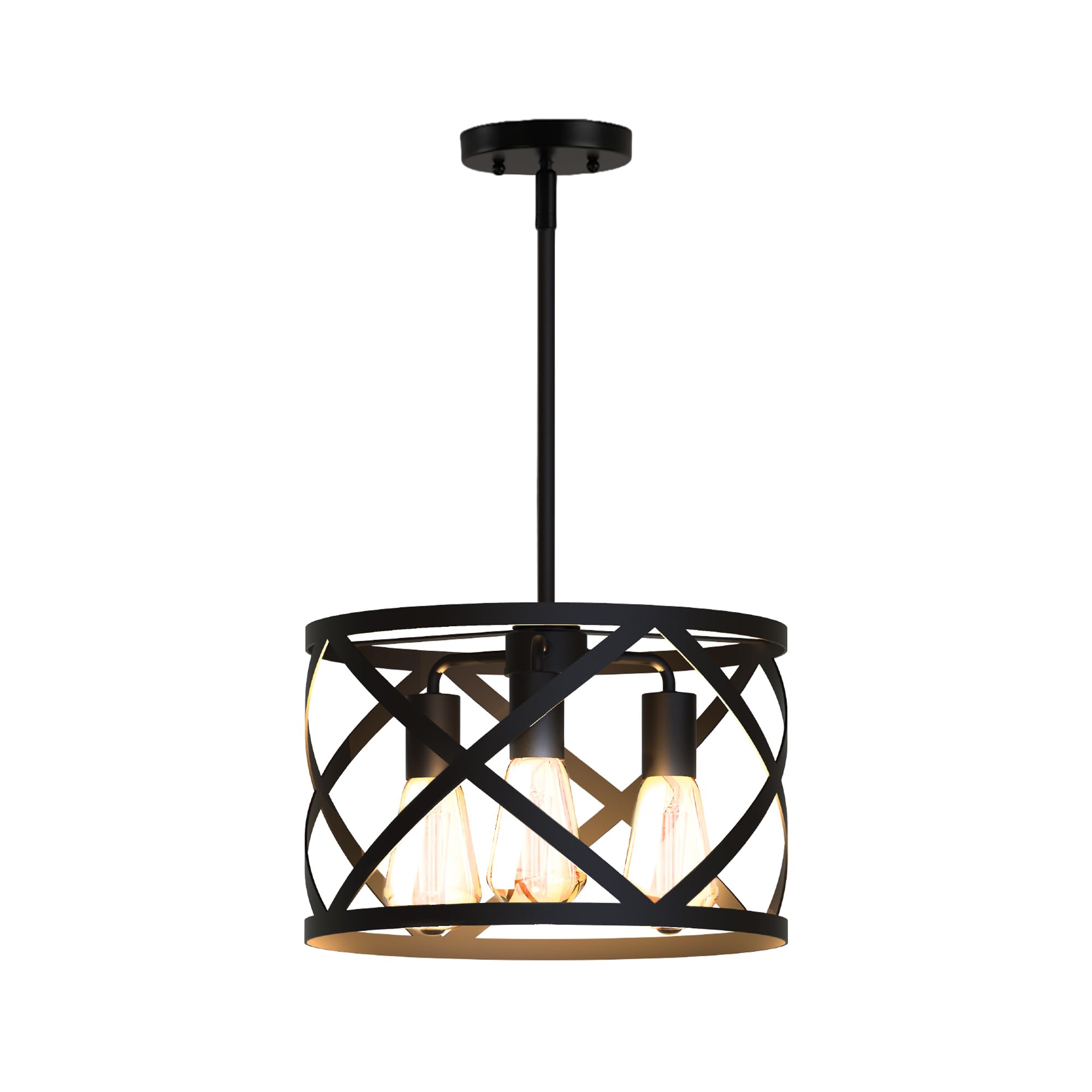 KODA Ludwig 3 -Light Black Farmhouse Metal Cylinder Medium Hanging Pendant Light