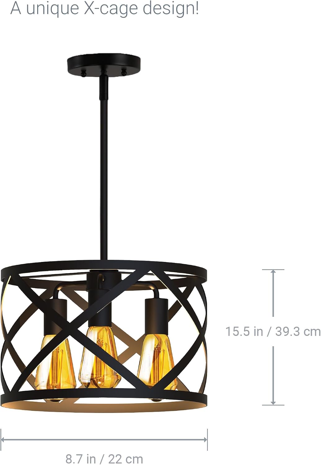 KODA Ludwig 3 -Light Black Farmhouse Metal Cylinder Medium Hanging Pendant Light