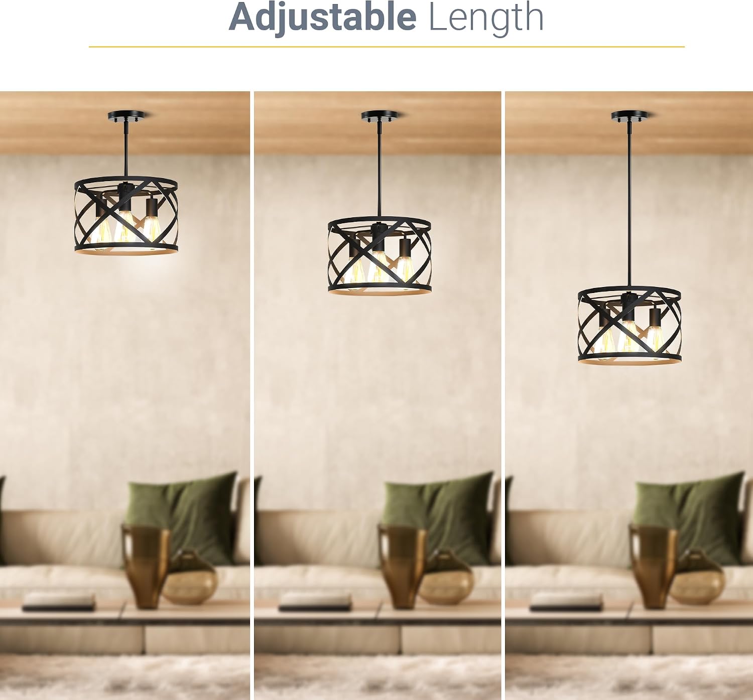 KODA Ludwig 3 -Light Black Farmhouse Metal Cylinder Medium Hanging Pendant Light