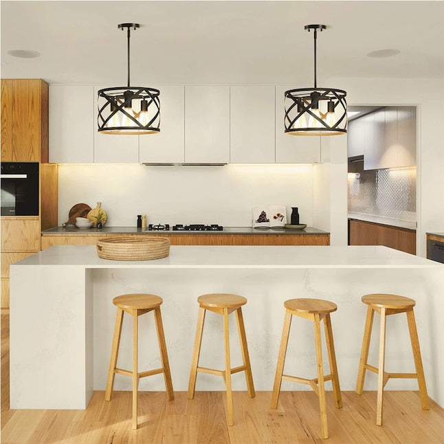 KODA Ludwig 3 -Light Black Farmhouse Metal Cylinder Medium Hanging Pendant Light