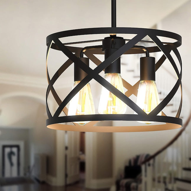 KODA Ludwig 3 -Light Black Farmhouse Metal Cylinder Medium Hanging Pendant Light