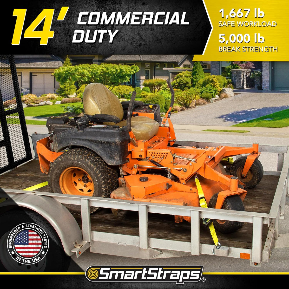 SmartStraps 14 Ratchet Straps, 2 Pack 5,000lbs Break Strength, 1,667lbs Safe Work Load Commercial Tie Down Straps for Heavy Duty Cargo, Haul Equipment and Vehicles 5000lbs - 2 Pack Yellow