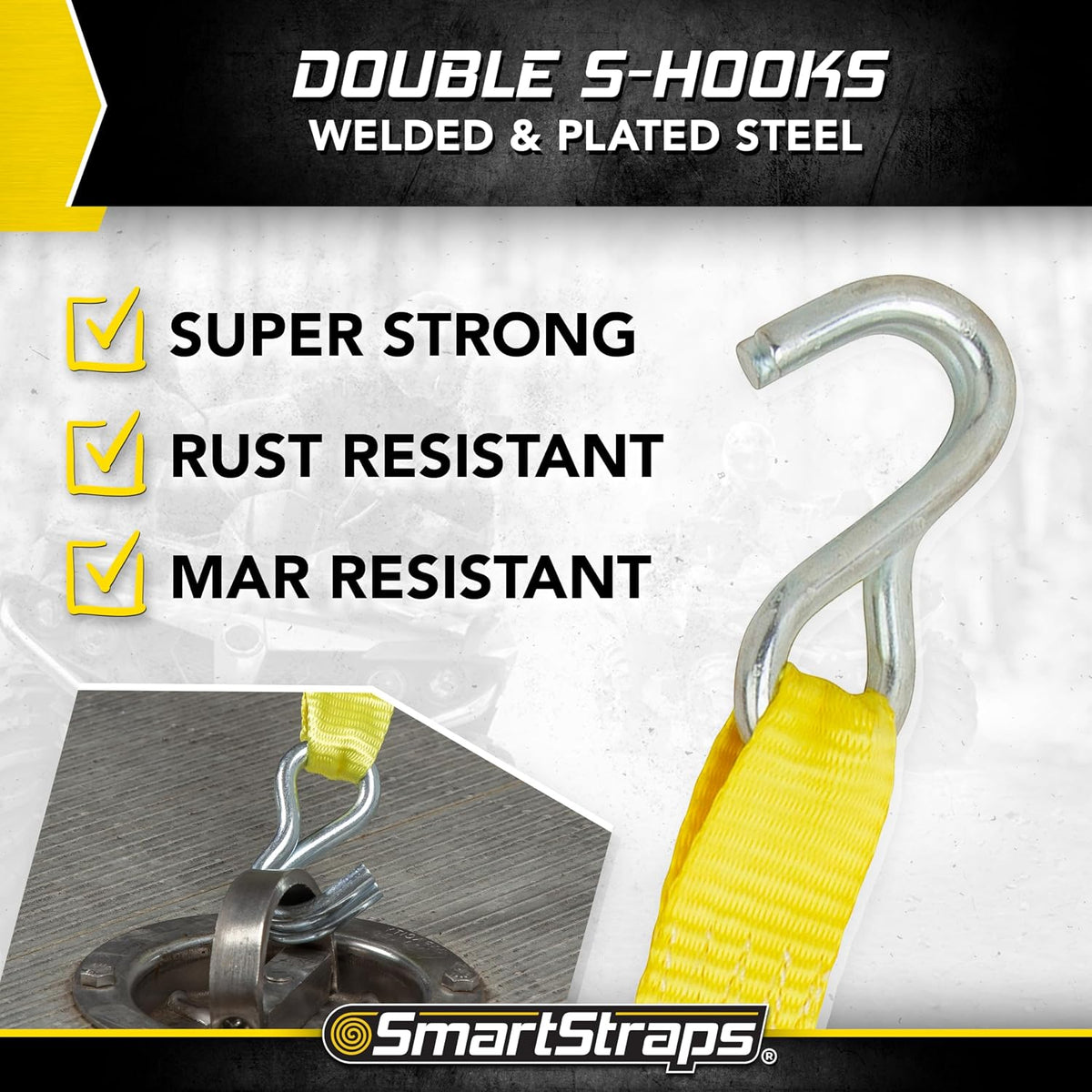 SmartStraps 14 Ratchet Straps, 2 Pack 5,000lbs Break Strength, 1,667lbs Safe Work Load Commercial Tie Down Straps for Heavy Duty Cargo, Haul Equipment and Vehicles 5000lbs - 2 Pack Yellow
