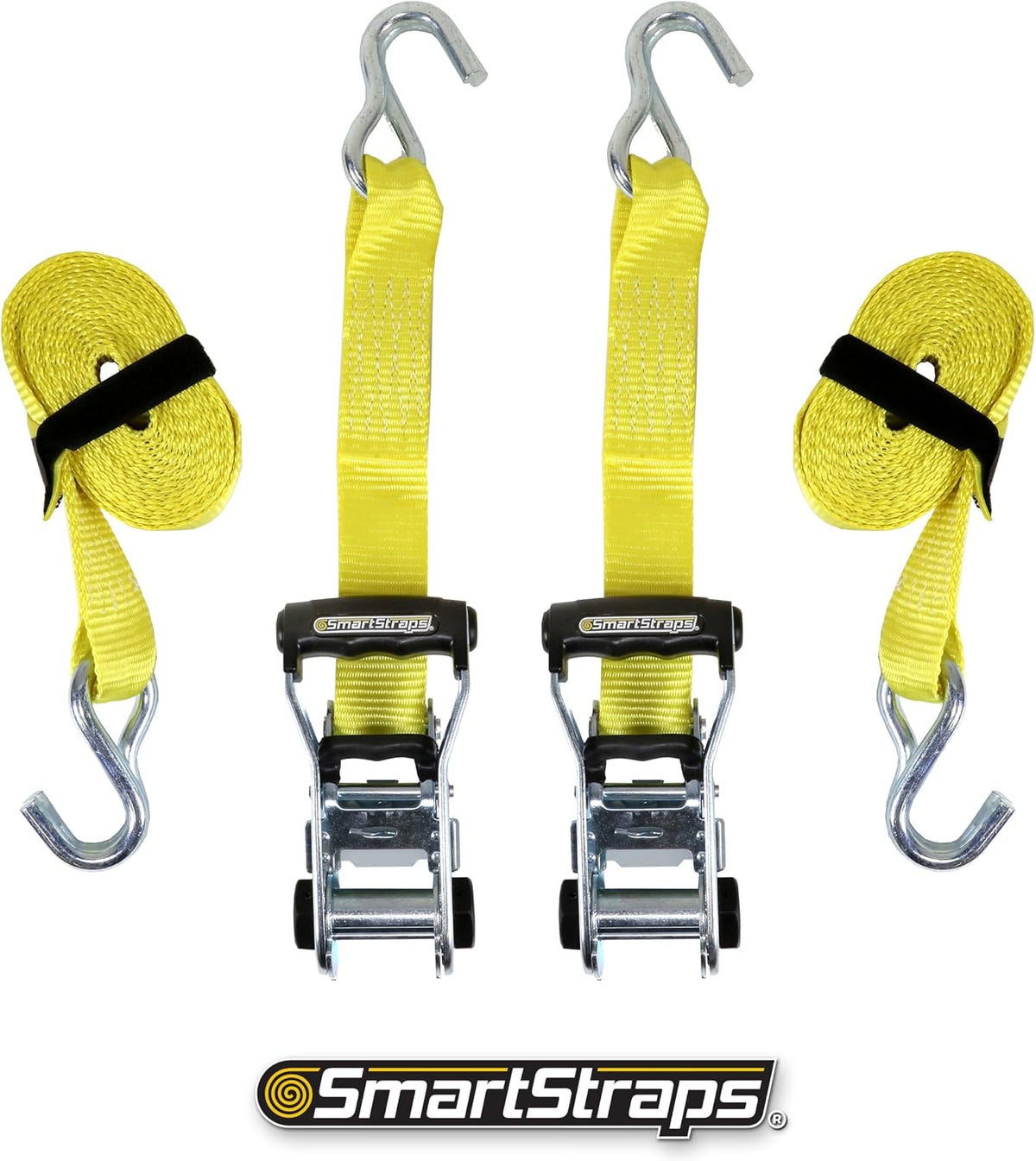 SmartStraps 14 Ratchet Straps, 2 Pack 5,000lbs Break Strength, 1,667lbs Safe Work Load Commercial Tie Down Straps for Heavy Duty Cargo, Haul Equipment and Vehicles 5000lbs - 2 Pack Yellow
