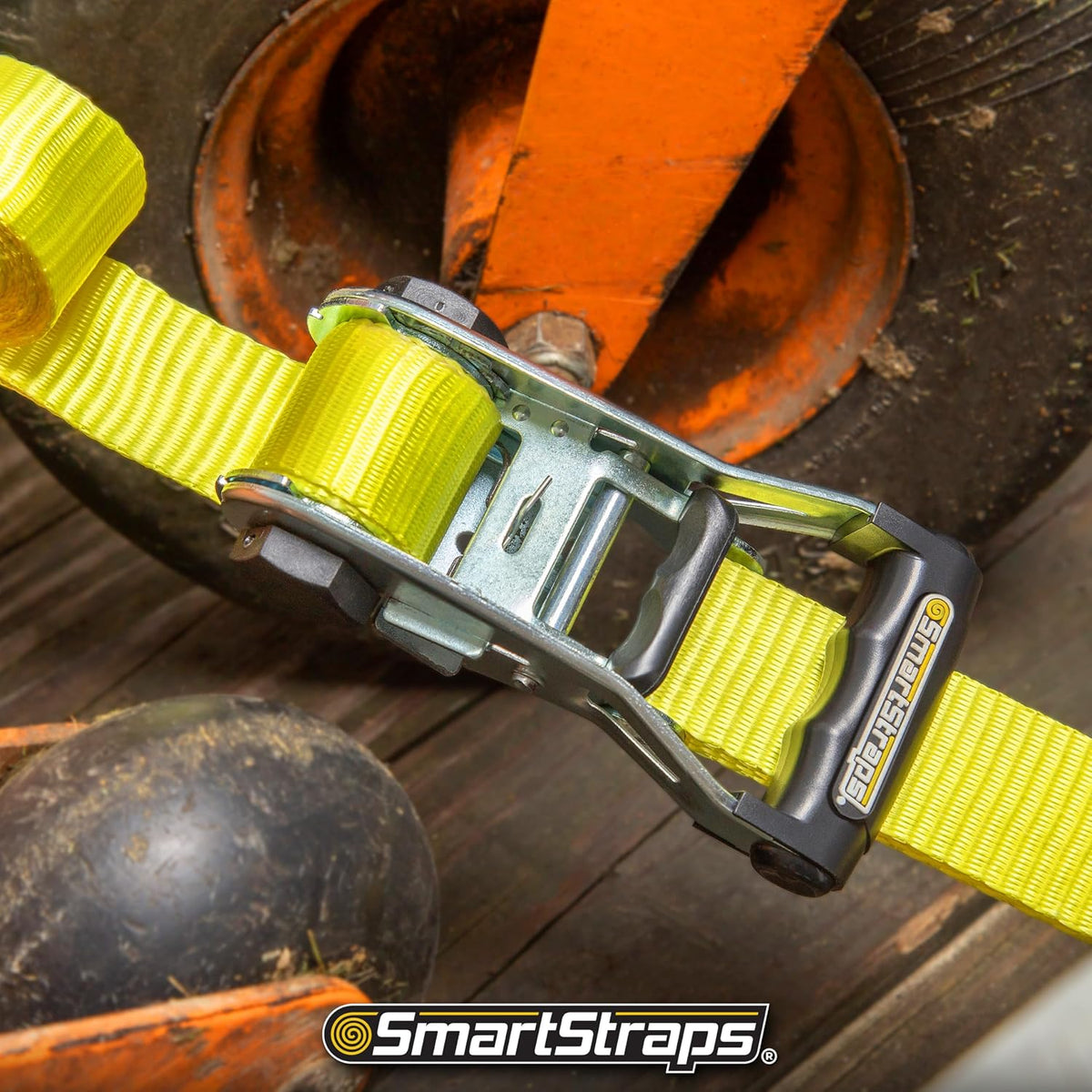 SmartStraps 14 Ratchet Straps, 2 Pack 5,000lbs Break Strength, 1,667lbs Safe Work Load Commercial Tie Down Straps for Heavy Duty Cargo, Haul Equipment and Vehicles 5000lbs - 2 Pack Yellow