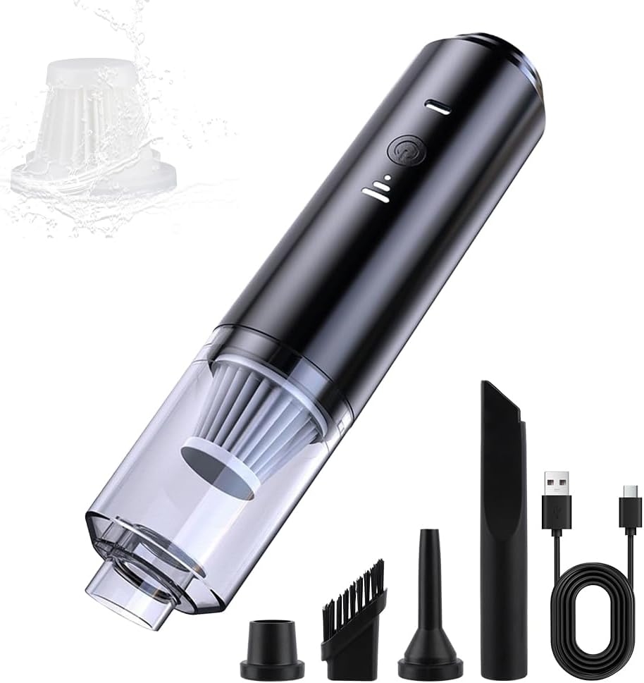 4-in-1 Rechargeable Handheld Vacuum Cleaner Blower, with Multi-Nozzles, Washable Filter, Strong Suction & Blowing, Black