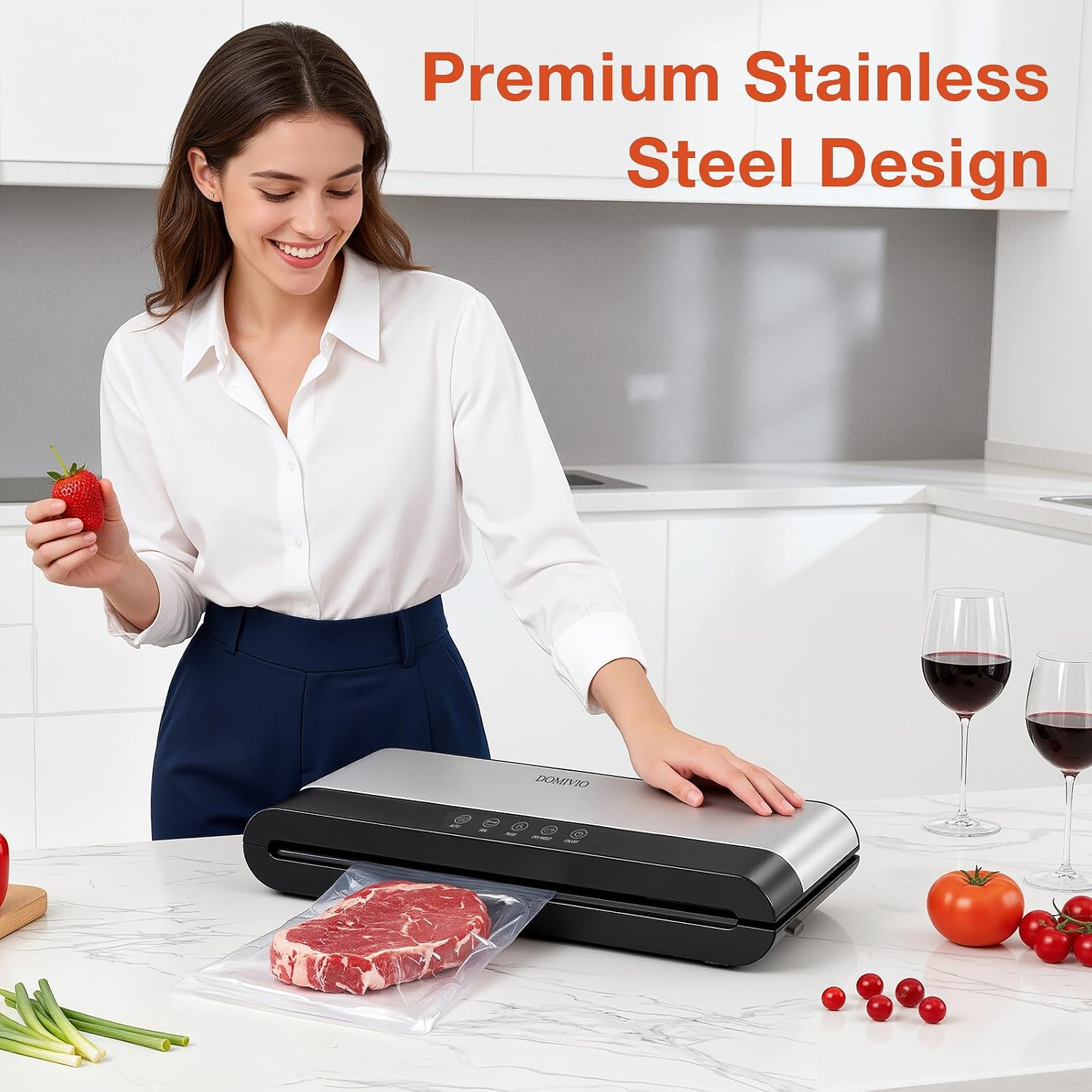 DOMIVIO 85Kpa Vacuum Sealer Machine for Food, 5-in-1 Food Saver with 20 BPA-Free Bags  Dry & Moist Modes, Compact Easy-to-Use Vacuum Sealer for Meal Prep (SJ2085)