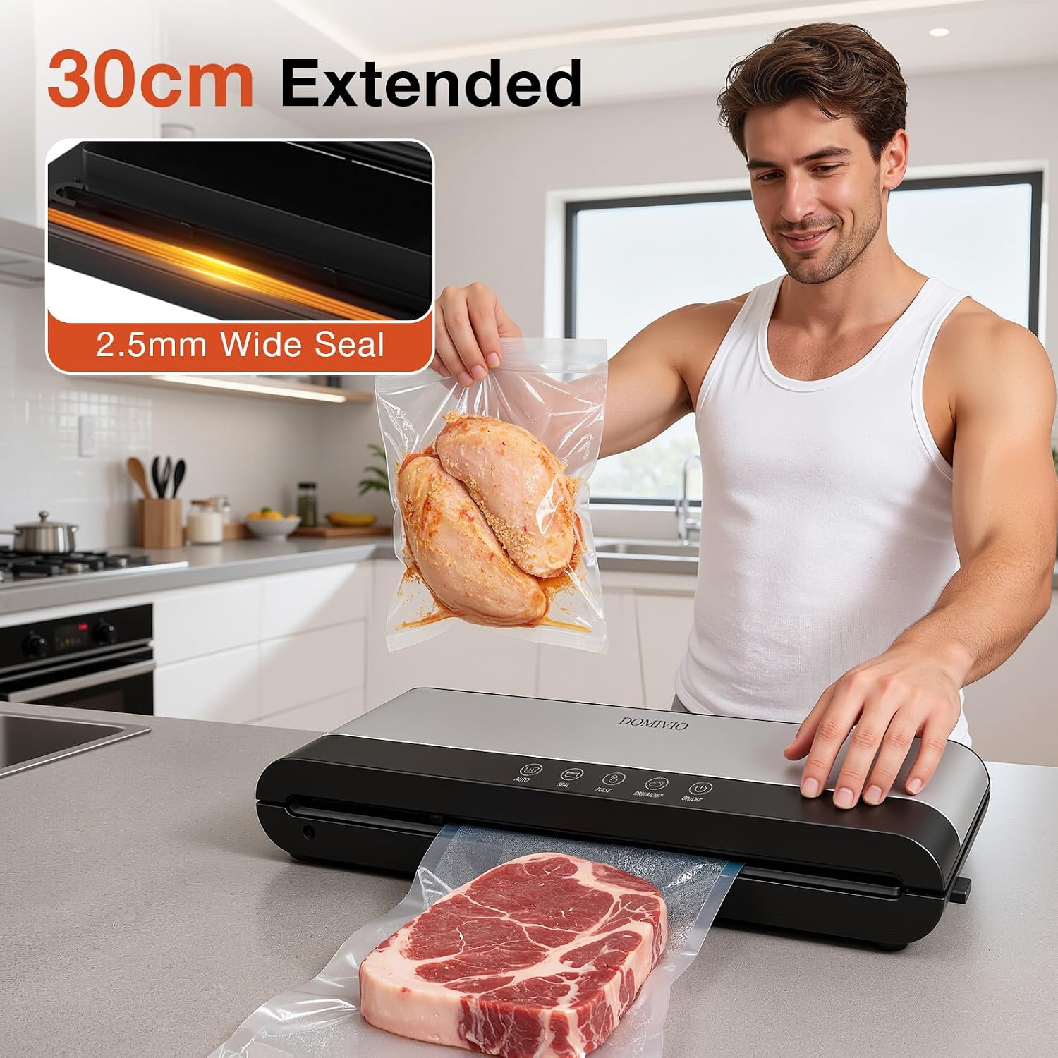 DOMIVIO 85Kpa Vacuum Sealer Machine for Food, 5-in-1 Food Saver with 20 BPA-Free Bags  Dry & Moist Modes, Compact Easy-to-Use Vacuum Sealer for Meal Prep (SJ2085)