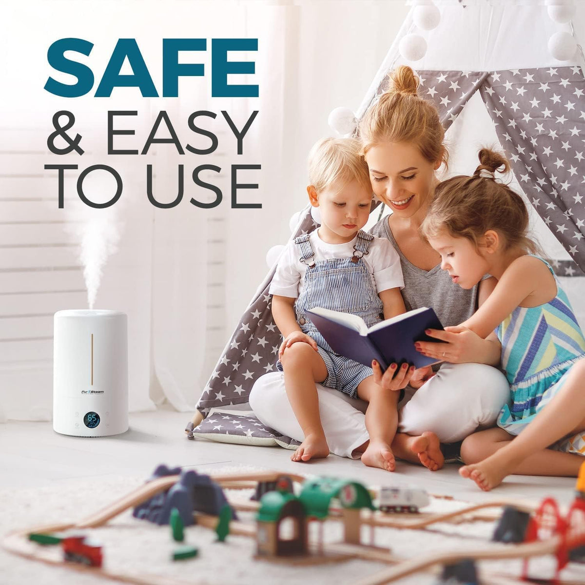 PurSteam Humidifiers for Large Room & Bedroom, 5L Cool Mist Ultrasonic Whisper-Quiet Oil Diffuser for Baby Nursery and Plants, Humidifying Unit for Whole House, Auto Shut-Off, Up to 20h of Operating