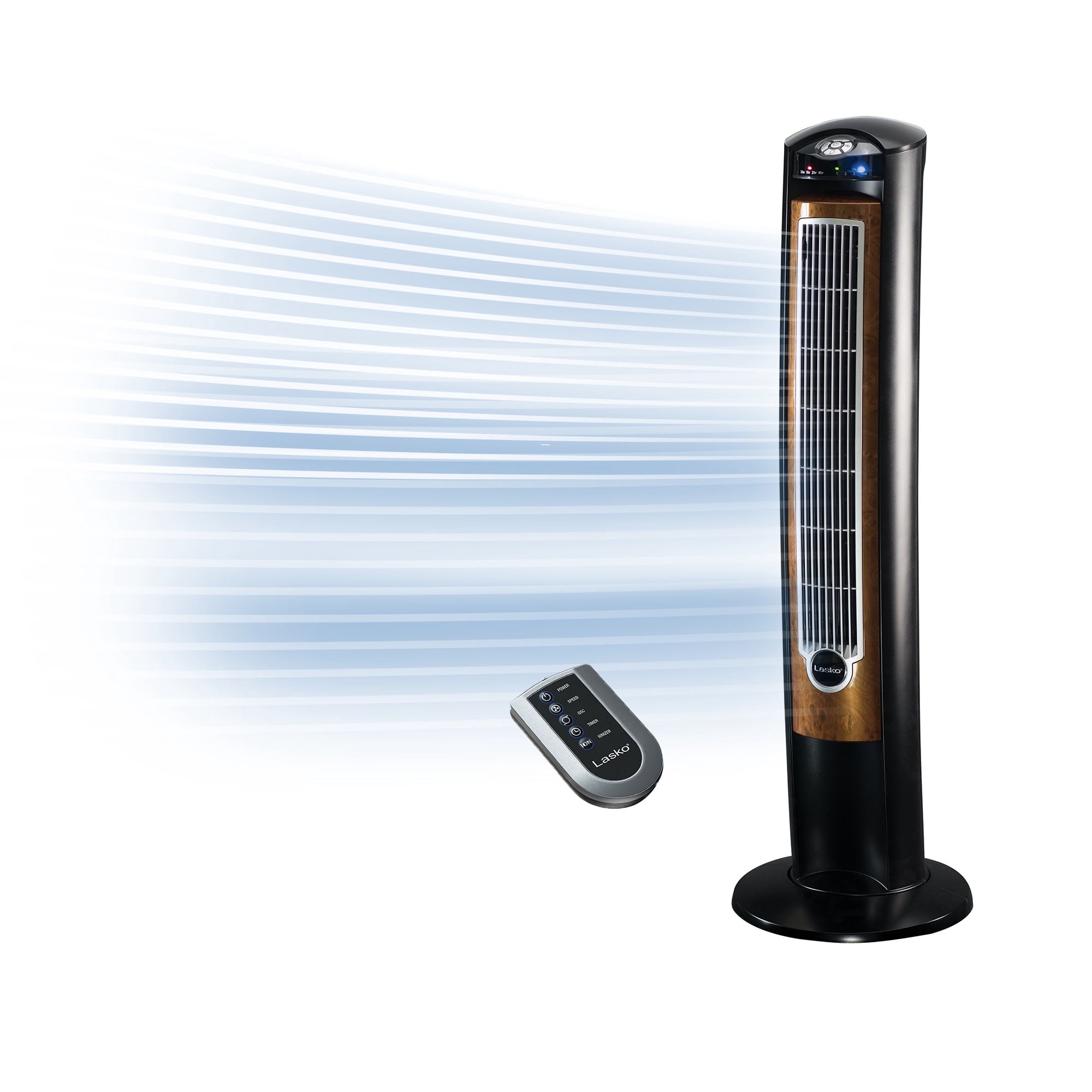 Lasko Wind Curve 42" 3-Speed Oscillating, Remote, 7.5-Hour Timer, Ionizer Tower Fan T42950
