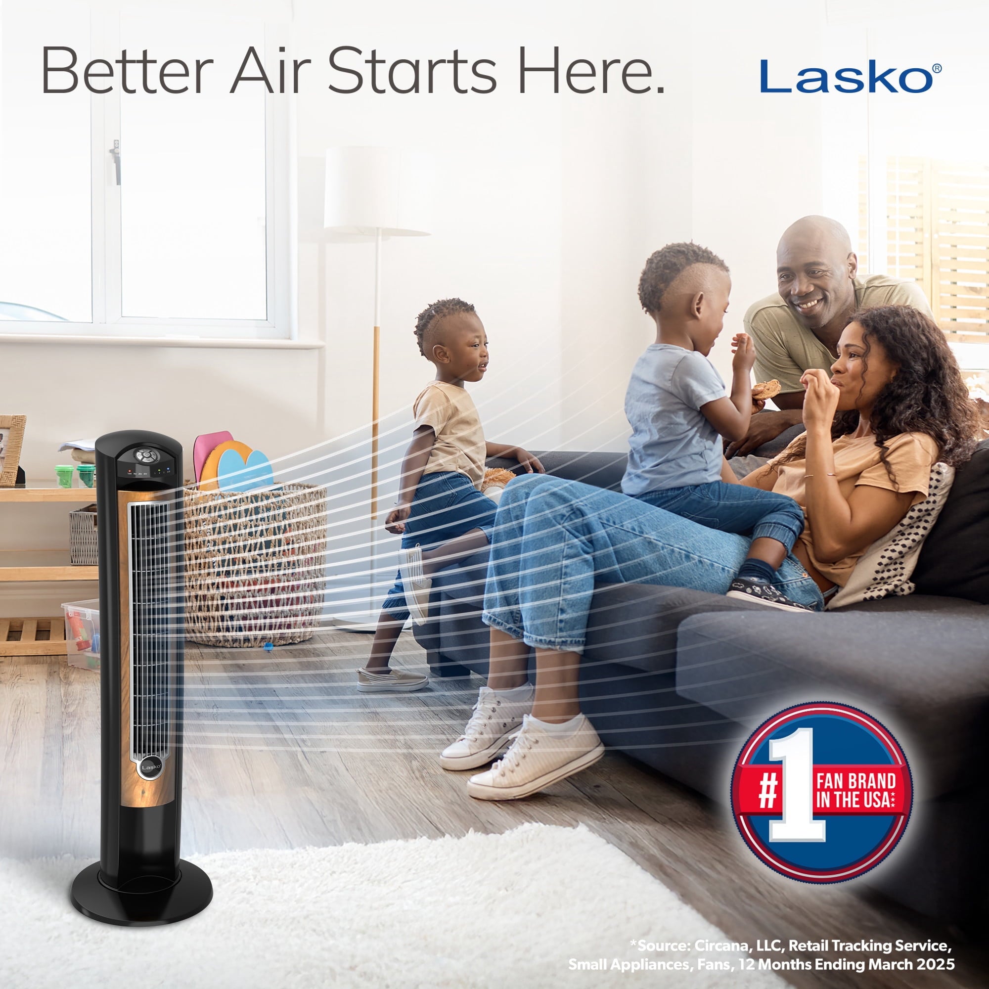 Lasko Wind Curve 42" 3-Speed Oscillating, Remote, 7.5-Hour Timer, Ionizer Tower Fan T42950
