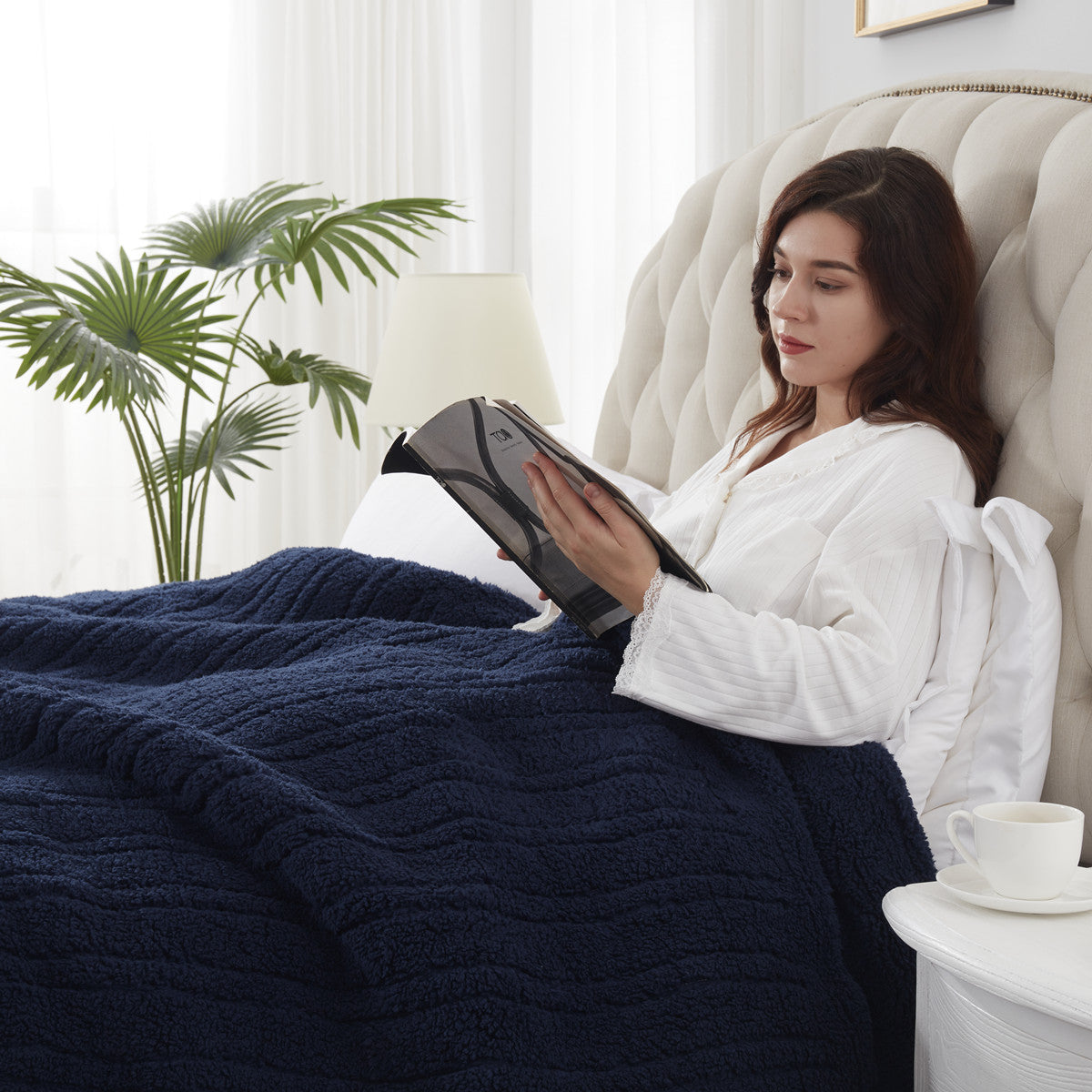 Westinghouse Electric Blanket Heated, Soft Cozy Sherpa Heating Blanket, 10 Heat Settings & 1- 12 Hours Time Setting, 62x84in, Navy