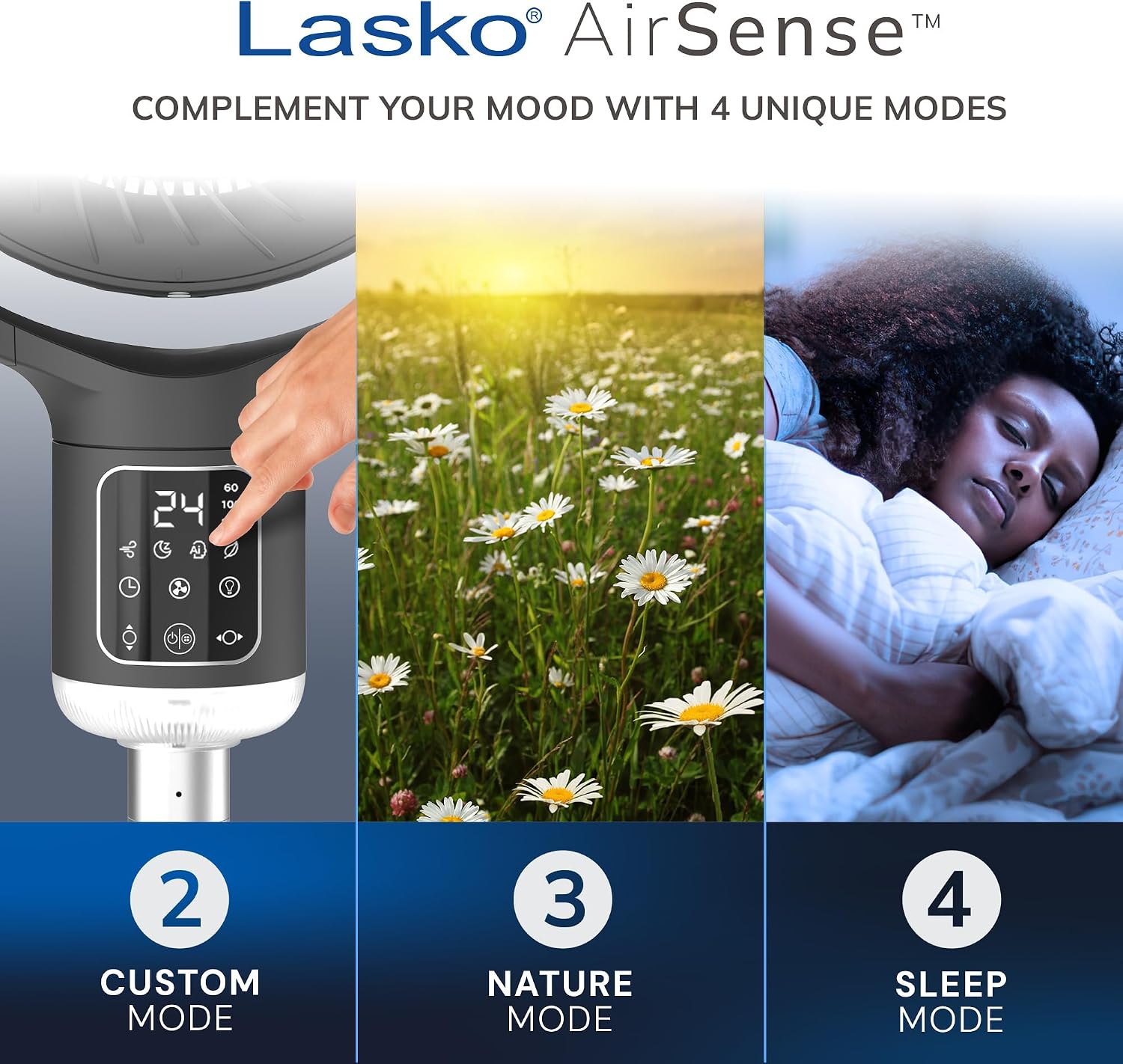 Lasko Whirlwind Orbital Motion Pedestal Fan with WhisperForce DC Technology, 25ft/s Airflow, 25dBA, Night Light, 24Hr Timer, Adjustable Height 21" - 39", Remote Control, Gray, APDC215